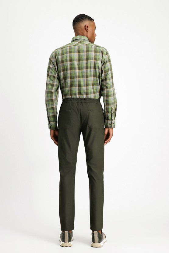 Erkek Giyim - Techno-Line Super Slim Fit Ekstra Dar Kesim Likralı Beli Lastikli İpli Klasik Kumaş Pantolon