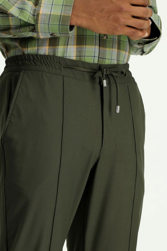 Erkek Giyim - Techno-Line Super Slim Fit Ekstra Dar Kesim Likralı Beli Lastikli İpli Klasik Kumaş Pantolon