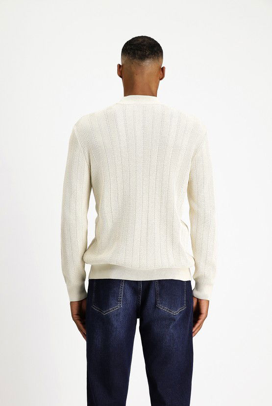 Erkek Giyim - Bato Yaka Slim Fit Dar Kesim Desenli Pamuklu Triko Kazak