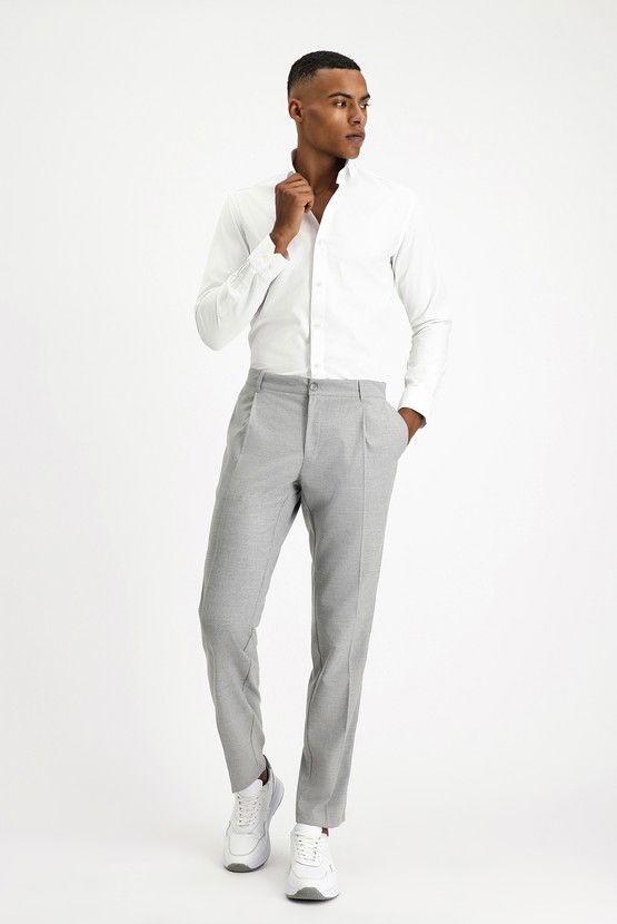 Erkek Giyim - Uzun Kol Slim Fit Dar Kesim Non Iron Desenli Klasik Pamuk Gömlek
