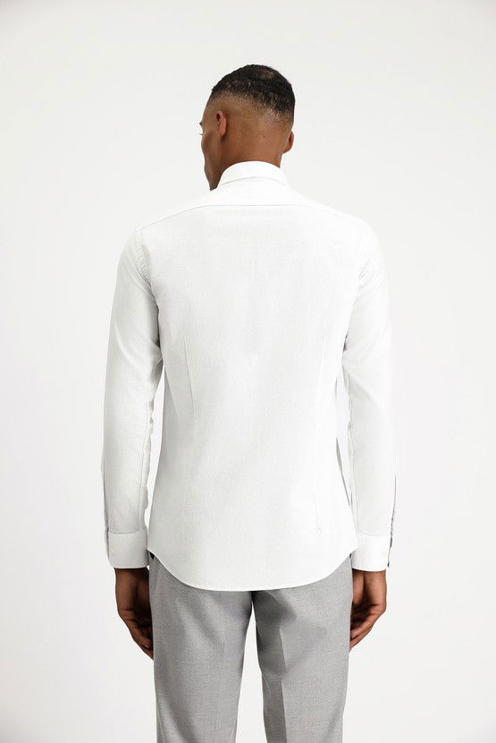 Erkek Giyim - Uzun Kol Slim Fit Dar Kesim Non Iron Desenli Klasik Pamuk Gömlek
