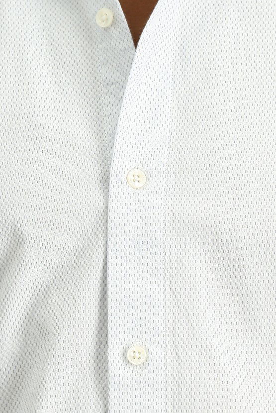 Erkek Giyim - Uzun Kol Slim Fit Dar Kesim Desenli Klasik Pamuk Gömlek