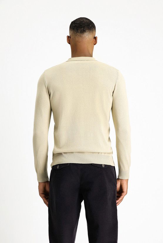 Erkek Giyim - Polo Yaka Regular Fit Pamuklu Kaşmirli Triko Kazak