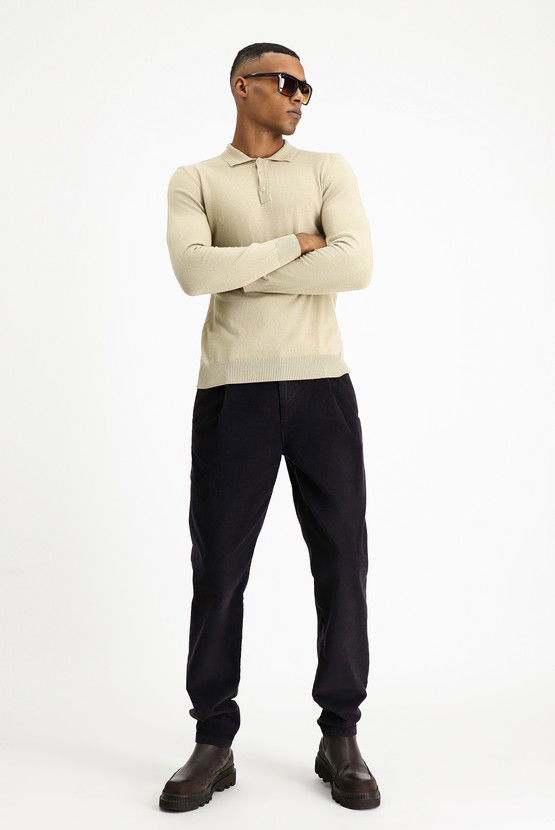 Erkek Giyim - Polo Yaka Regular Fit Pamuklu Kaşmirli Triko Kazak