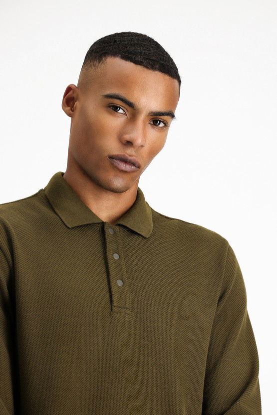 Erkek Giyim - Polo Yaka Regular Fit Desenli Sweatshirt