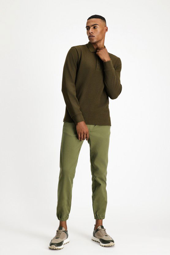 Erkek Giyim - Polo Yaka Regular Fit Desenli Sweatshirt