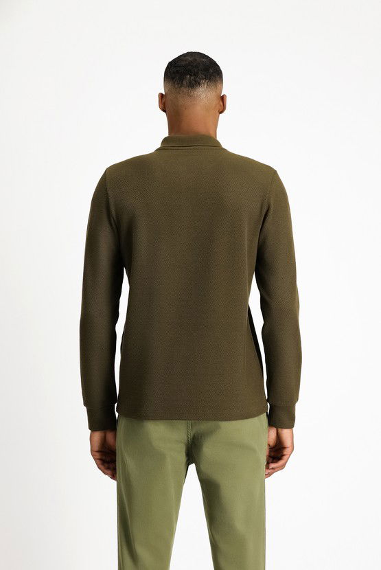 Erkek Giyim - Polo Yaka Regular Fit Desenli Sweatshirt
