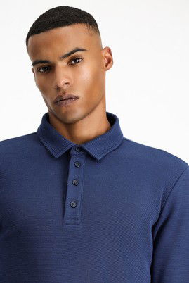 Polo Yaka Slim Fit Dar Kesim Desenli Sweatshirt