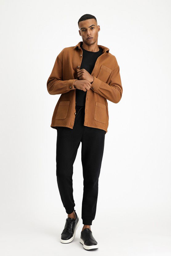 Erkek Giyim - Uzun Kol Oversize Desenli Shacket Pamuk Gömlek / Mont