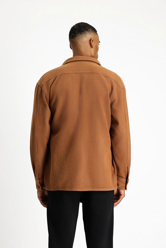 Erkek Giyim - Uzun Kol Oversize Desenli Shacket Pamuk Gömlek / Mont
