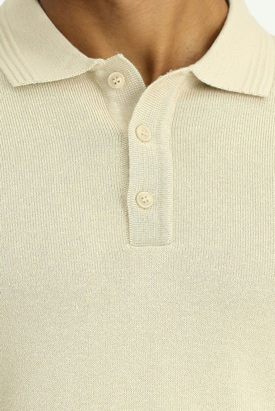 Erkek Giyim - Polo Yaka Regular Fit Pamuklu Triko Kazak