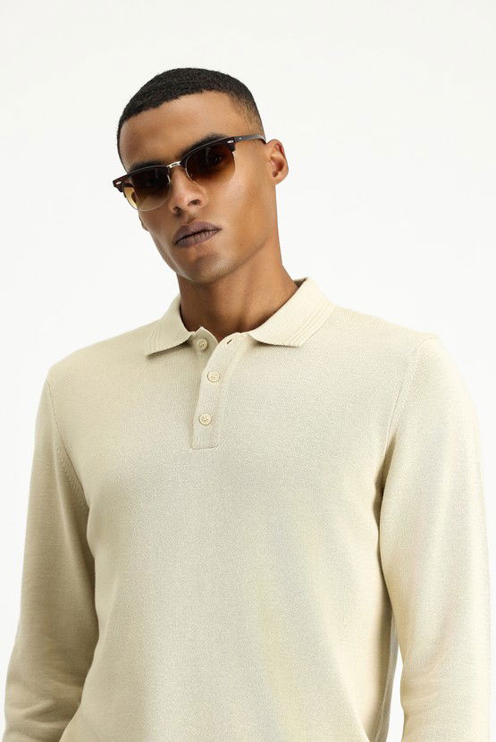 Erkek Giyim - Polo Yaka Regular Fit Pamuklu Triko Kazak