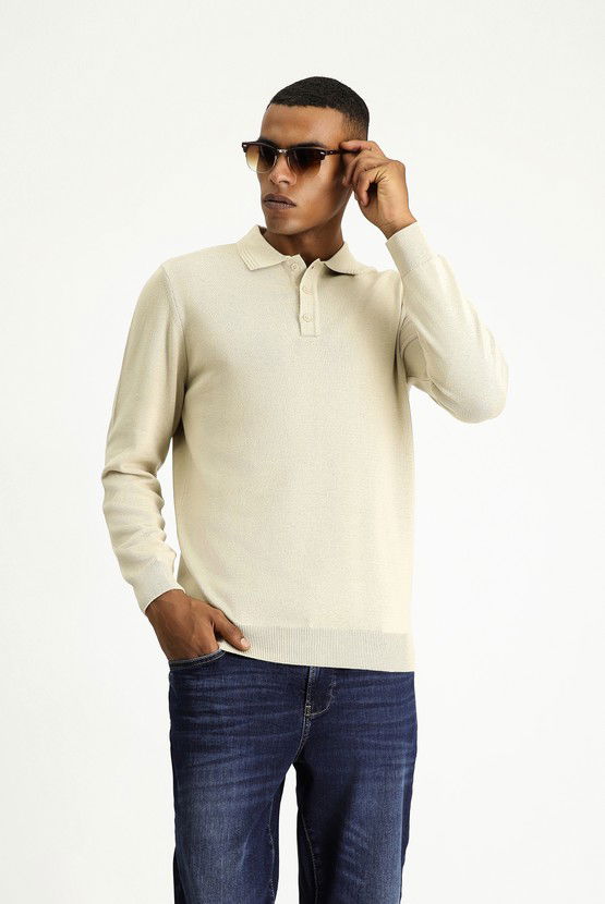 Erkek Giyim - Polo Yaka Regular Fit Pamuklu Triko Kazak