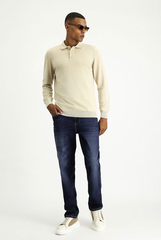 Erkek Giyim - Polo Yaka Regular Fit Pamuklu Triko Kazak