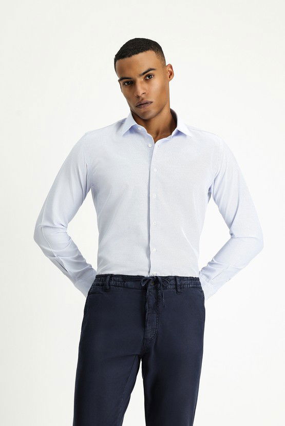 Erkek Giyim - Uzun Kol Slim Fit Dar Kesim Klasik Desenli Pamuklu Kolay Ütülenebilir Gömlek