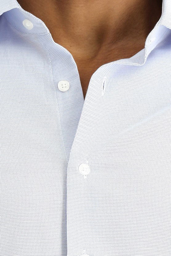 Erkek Giyim - Uzun Kol Slim Fit Dar Kesim Klasik Desenli Pamuklu Kolay Ütülenebilir Gömlek