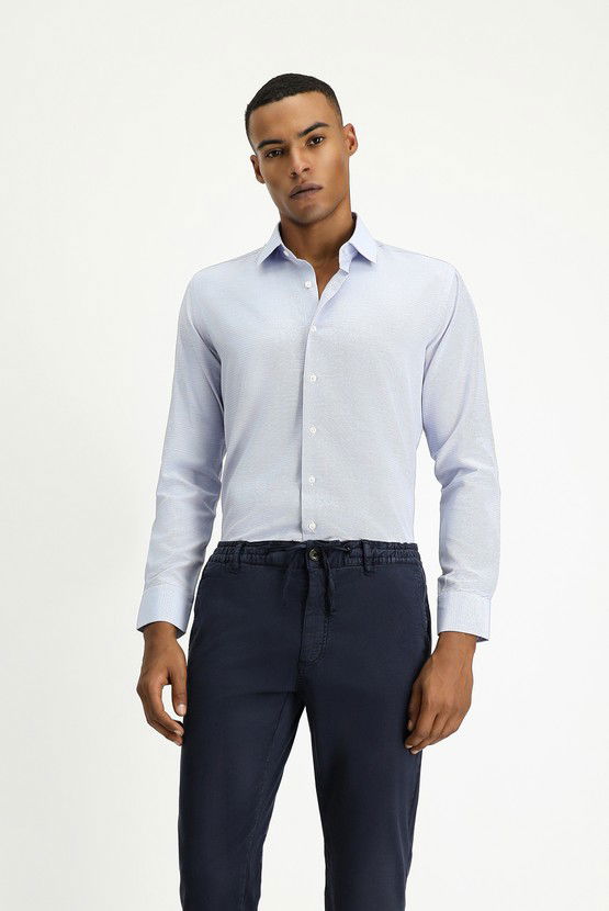 Erkek Giyim - Uzun Kol Slim Fit Dar Kesim Klasik Desenli Pamuklu Kolay Ütülenebilir Gömlek