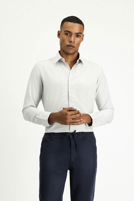 Erkek Giyim - Uzun Kol Slim Fit Dar Kesim Klasik Desenli Pamuklu Kolay Ütülenebilir Gömlek