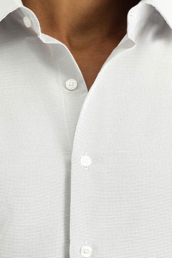 Erkek Giyim - Uzun Kol Slim Fit Dar Kesim Klasik Desenli Pamuklu Kolay Ütülenebilir Gömlek