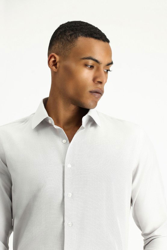 Erkek Giyim - Uzun Kol Slim Fit Dar Kesim Klasik Desenli Pamuklu Kolay Ütülenebilir Gömlek