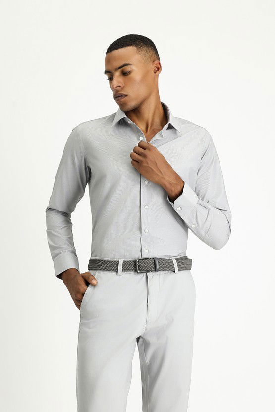 Erkek Giyim - Uzun Kol Slim Fit Dar Kesim Klasik Desenli Pamuklu Kolay Ütülenebilir Gömlek