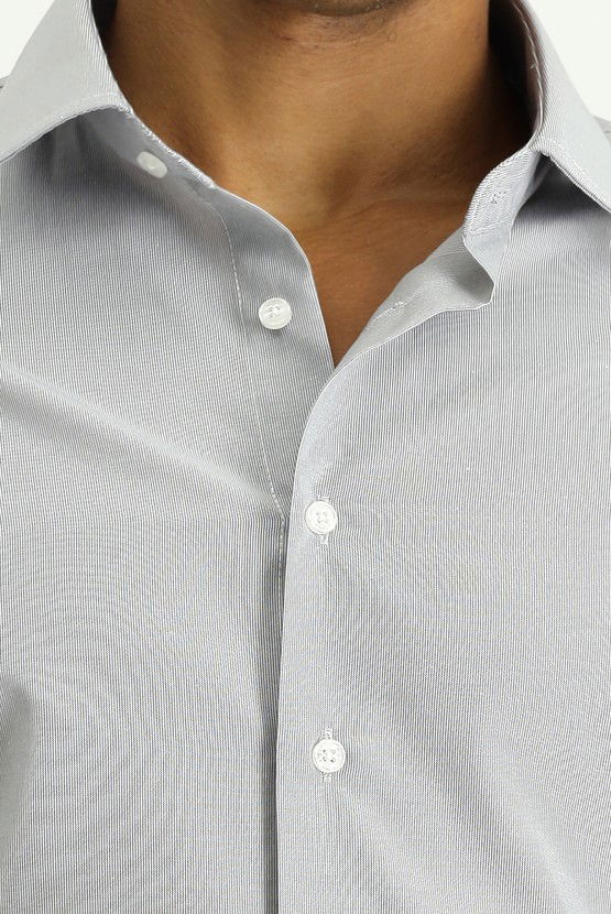 Erkek Giyim - Uzun Kol Slim Fit Dar Kesim Klasik Desenli Pamuklu Kolay Ütülenebilir Gömlek