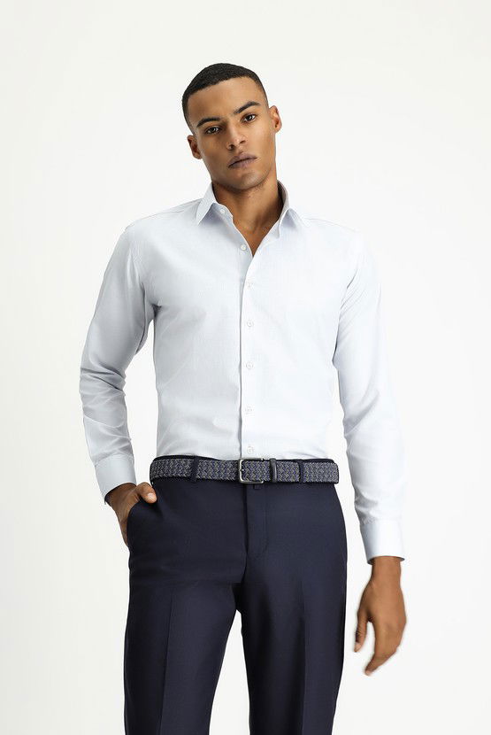 Erkek Giyim - Uzun Kol Slim Fit Dar Kesim Klasik Desenli Pamuklu Kolay Ütülenebilir Gömlek