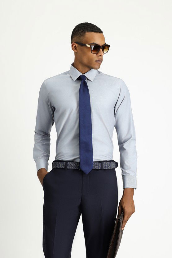 Erkek Giyim - Uzun Kol Slim Fit Dar Kesim Klasik Desenli Pamuklu Kolay Ütülenebilir Gömlek