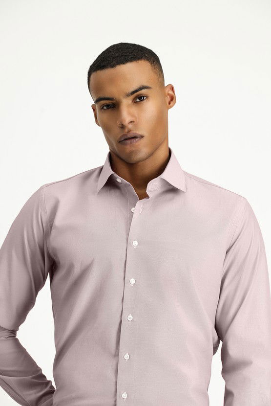 Erkek Giyim - Uzun Kol Slim Fit Dar Kesim Klasik Desenli Pamuklu Kolay Ütülenebilir Gömlek