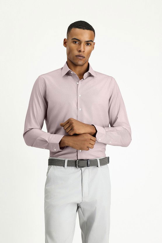 Erkek Giyim - Uzun Kol Slim Fit Dar Kesim Klasik Desenli Pamuklu Kolay Ütülenebilir Gömlek