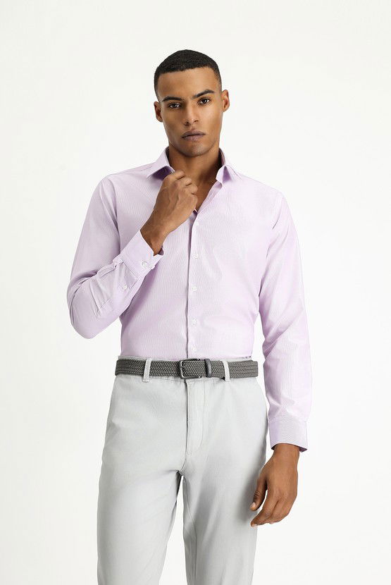 Erkek Giyim - Uzun Kol Slim Fit Dar Kesim Klasik Desenli Pamuklu Kolay Ütülenebilir Gömlek