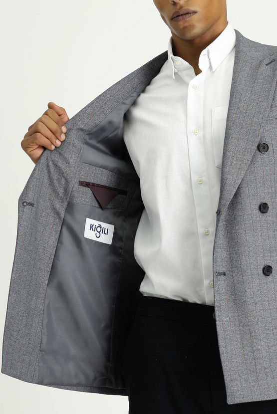 Erkek Giyim - Regular Fit Çizgili Kruvaze Ceket