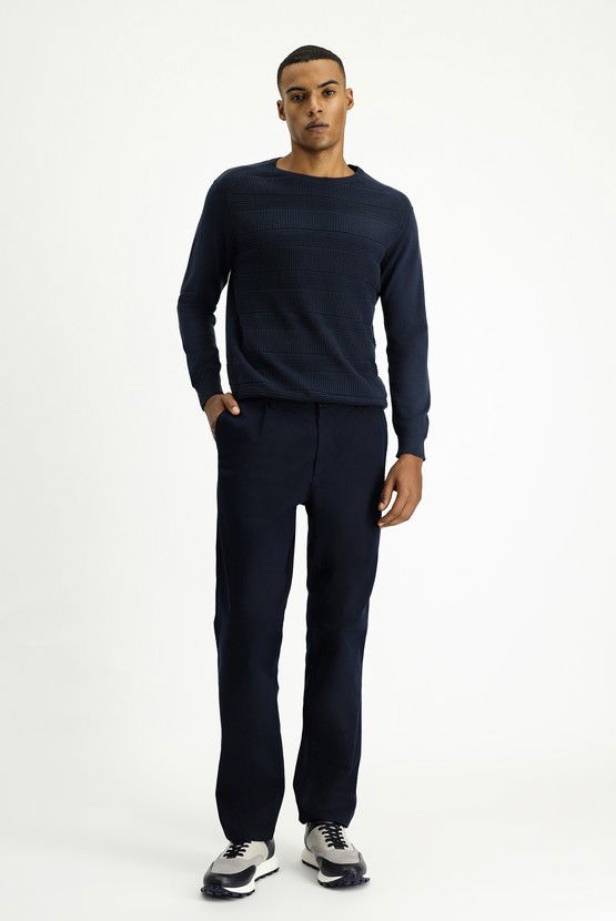 Erkek Giyim - Regular Fit Likralı Pileli Kanvas / Chino Pantolon