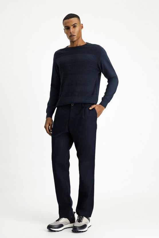 Erkek Giyim - Regular Fit Likralı Pileli Kanvas / Chino Pantolon