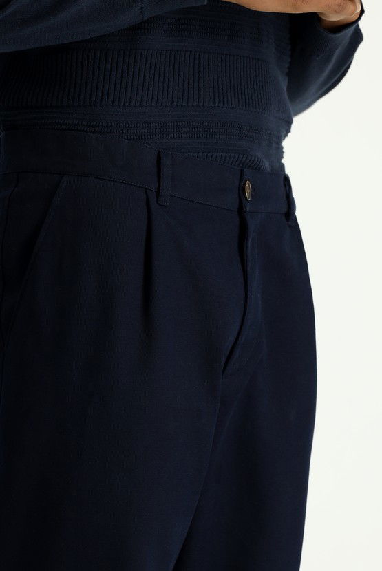 Erkek Giyim - Regular Fit Likralı Pileli Kanvas / Chino Pantolon
