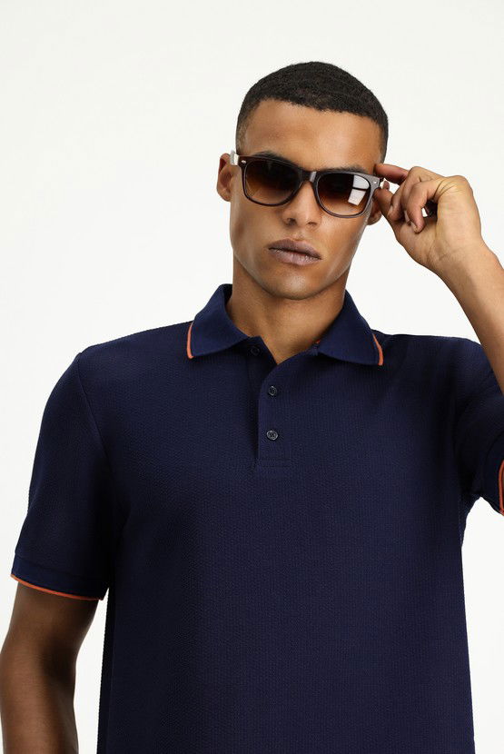 Erkek Giyim - Regular Fit Desenli Likralı Polo Yaka Tişört