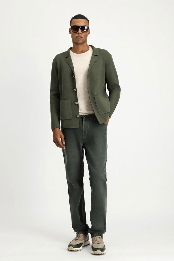 Erkek Giyim - Slim Fit Dar Kesim Pamuklu Triko Hırka