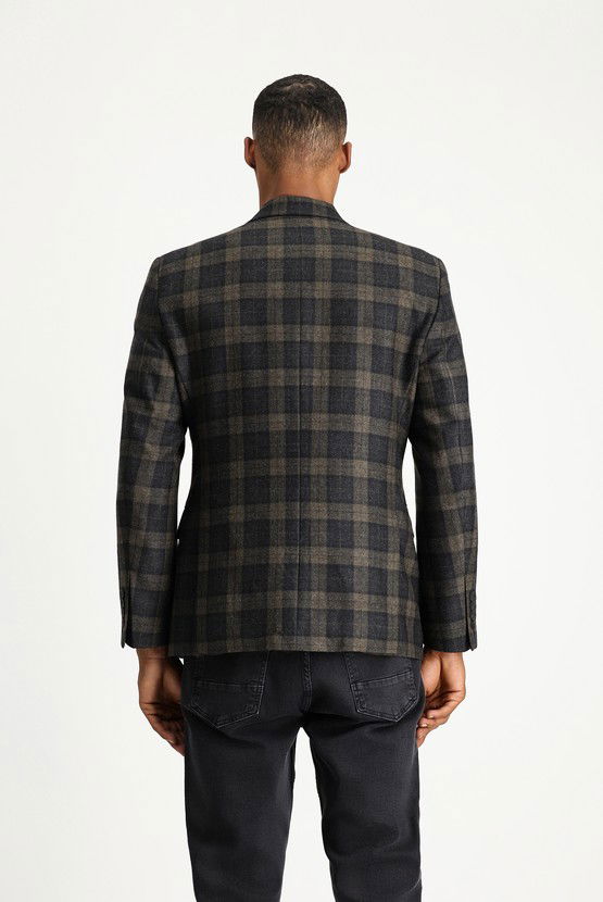 Erkek Giyim - Slim Fit Dar Kesim Klasik Ekose Yün Ceket