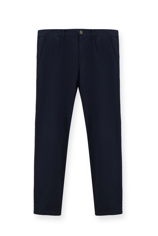 Erkek Giyim - Regular Fit Likralı Pileli Kanvas / Chino Pantolon