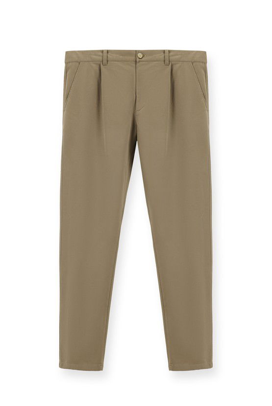 Erkek Giyim - Regular Fit Likralı Pileli Kanvas / Chino Pantolon