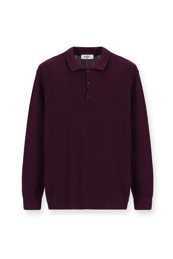 Erkek Giyim - Polo Yaka Slim Fit Dar Kesim Desenli Pamuklu Triko Kazak