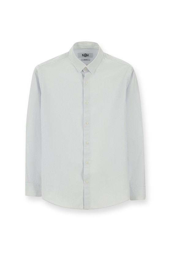 Erkek Giyim - Uzun Kol Slim Fit Dar Kesim Desenli Klasik Pamuk Gömlek