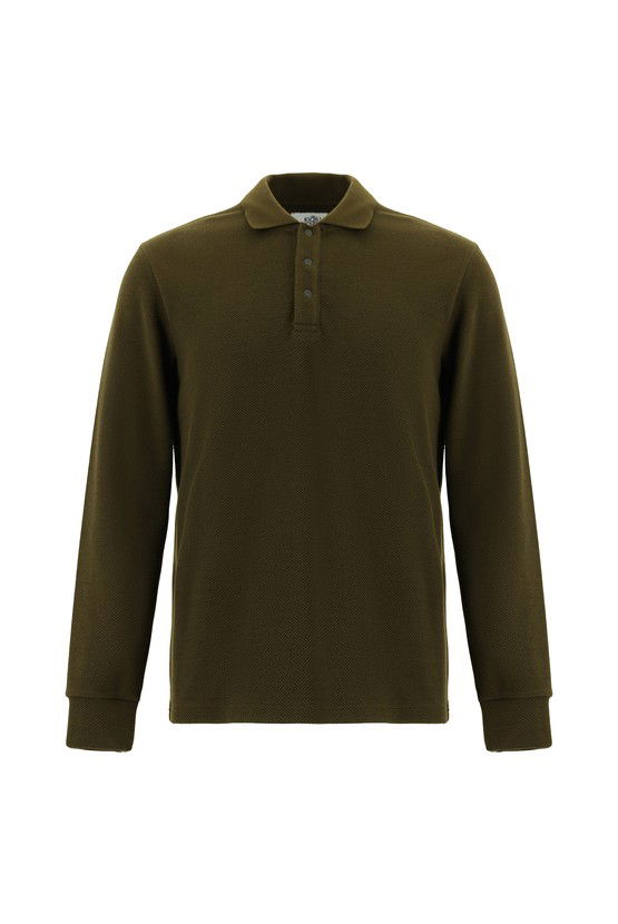 Erkek Giyim - Polo Yaka Regular Fit Desenli Sweatshirt