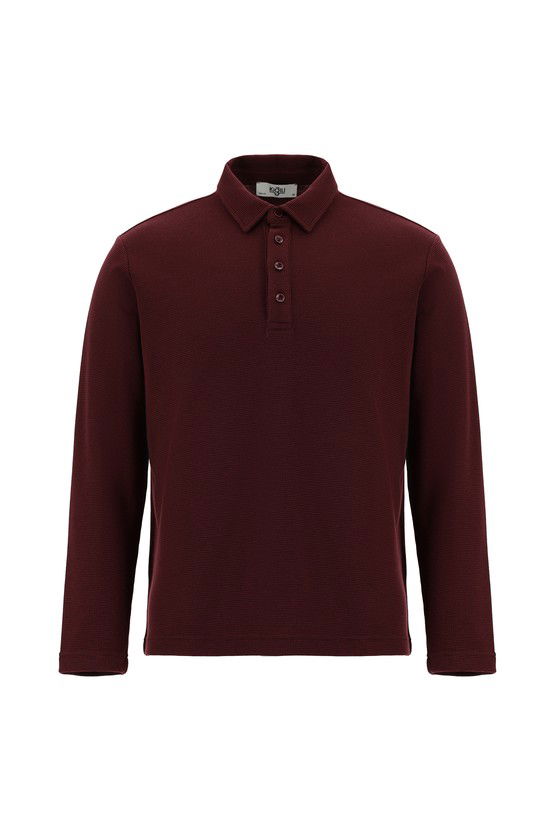 Erkek Giyim - Polo Yaka Slim Fit Dar Kesim Desenli Sweatshirt