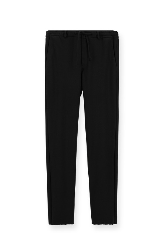 Erkek Giyim - Slim Fit Dar Kesim Beli Lastikli İpli Likralı Klasik Kumaş Pantolon