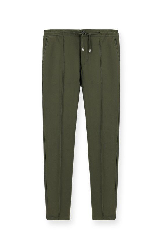 Erkek Giyim - Techno-Line Super Slim Fit Ekstra Dar Kesim Likralı Beli Lastikli İpli Klasik Kumaş Pantolon