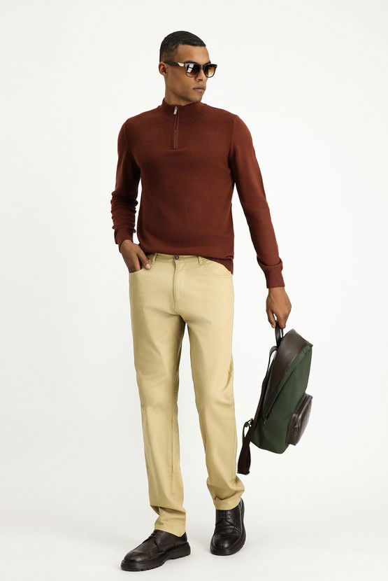 Erkek Giyim - Regular Fit Likralı Kanvas / Chino Pantolon