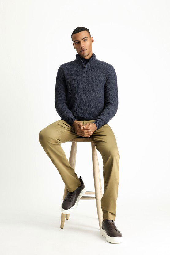 Erkek Giyim - Slim Fit Dar Kesim Likralı Kanvas / Chino Pantolon