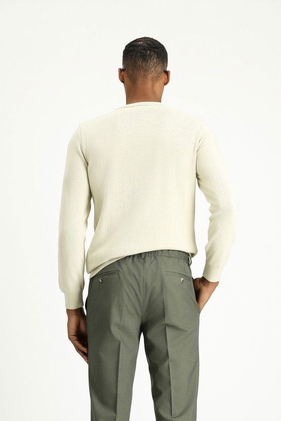 Erkek Giyim - Bisiklet Yaka Slim Fit Dar Kesim Desenli Pamuklu Triko Kazak