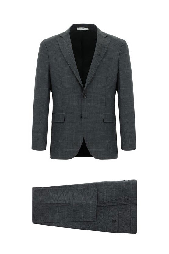Erkek Giyim - Slim Fit Dar Kesim Klasik Ekose Takım Elbise